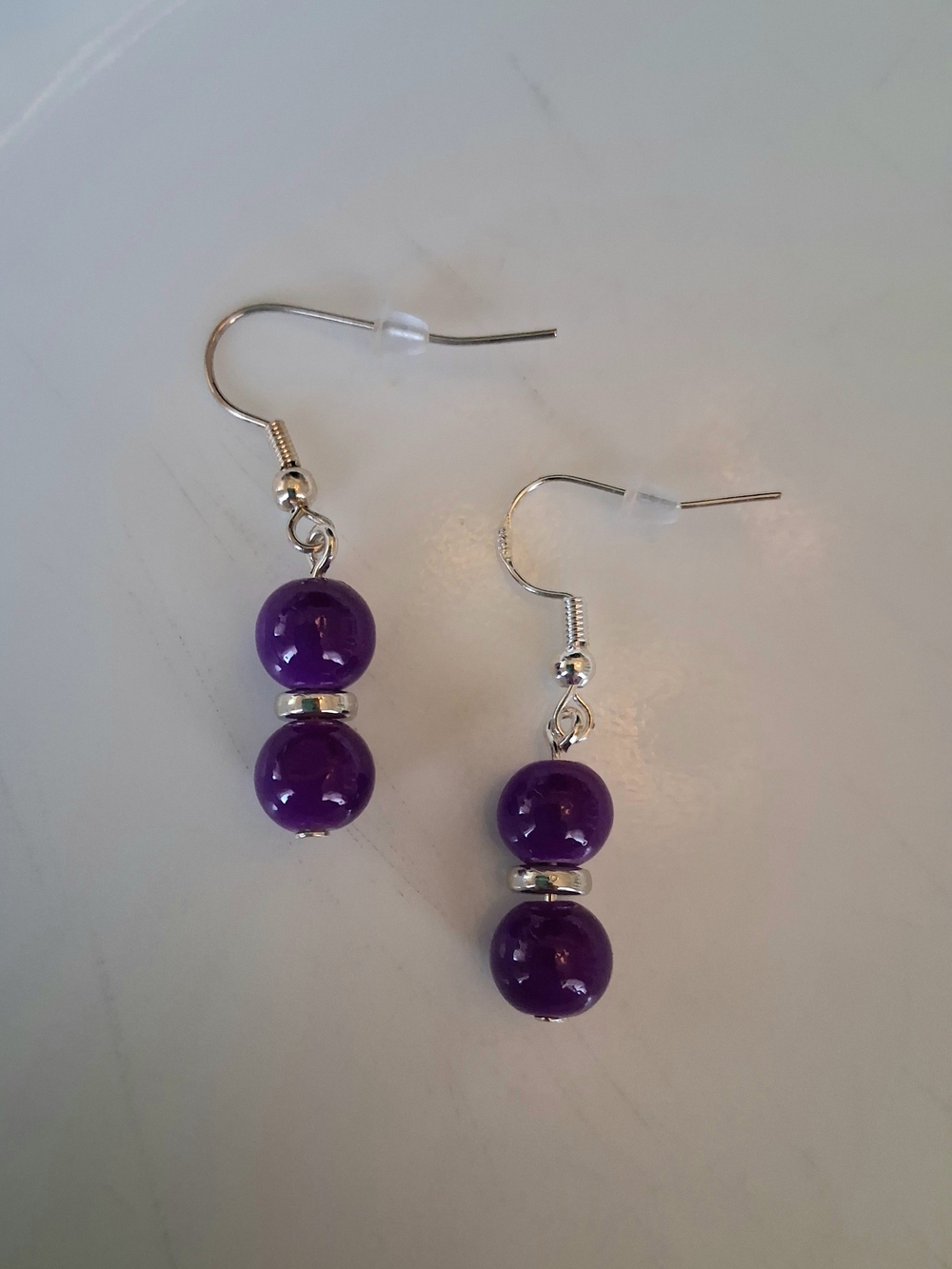 Handmade Purple Bead Drop Earrings  With Slver Tones - Women Jewelry